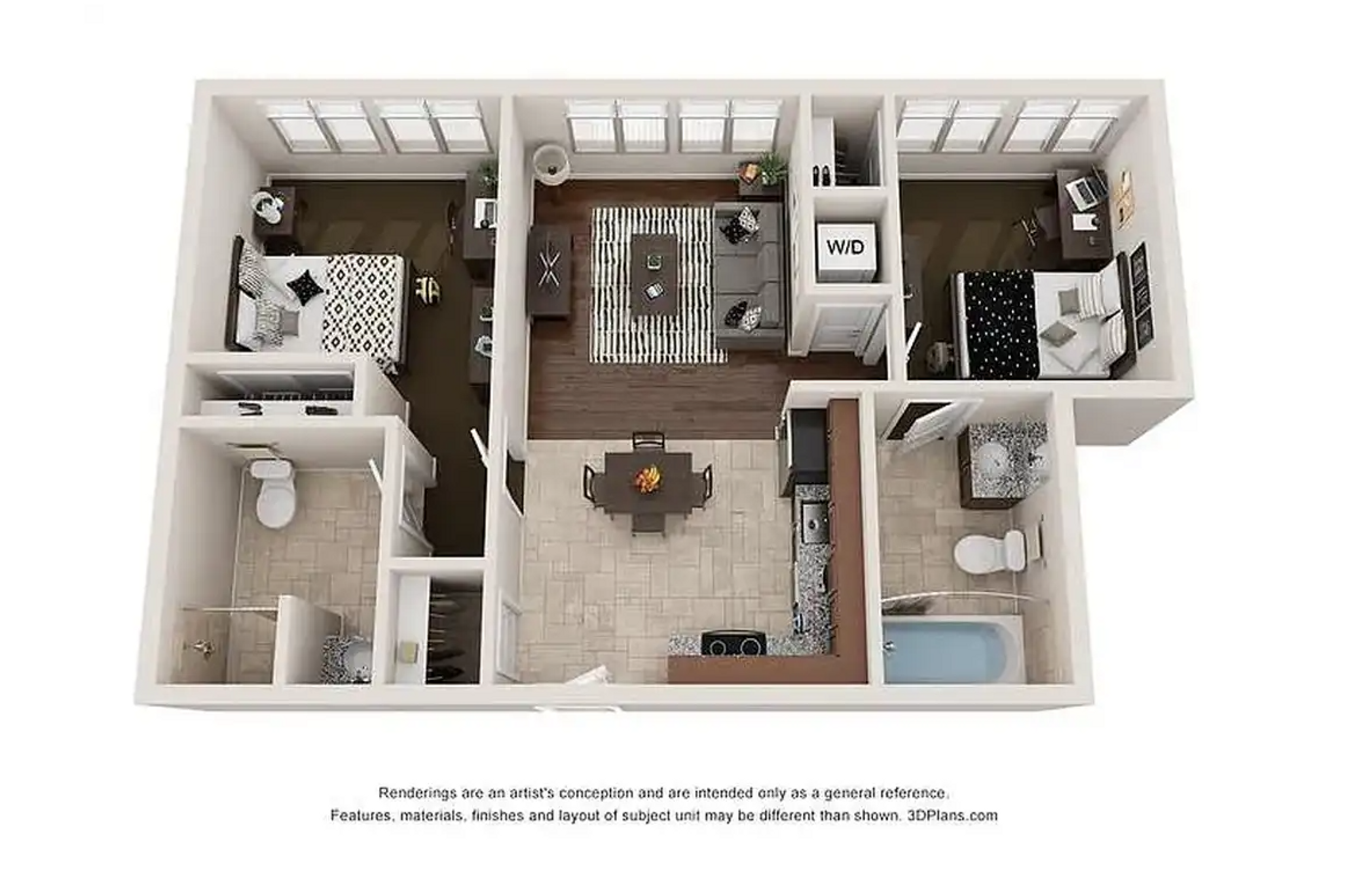 Private Bedrooms in a 2-Bedroom Apartment Floorplan